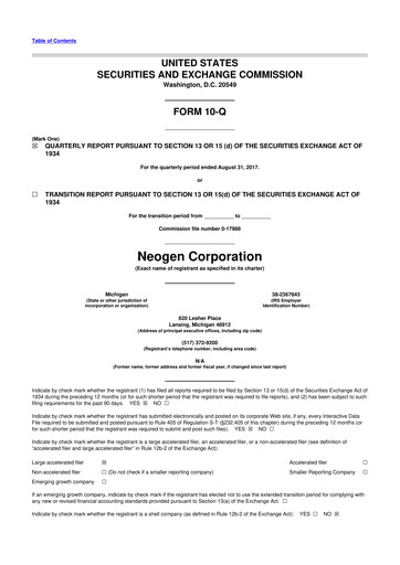 Thumbnail Neogen 10-Q Quarterly Report FY2018 