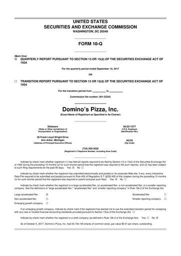 Thumbnail Domino's Pizza 10-Q Quarterly Report FY2017 