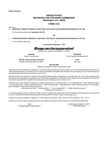 Thumbnail Snap-on 10-Q Quarterly Report FY2017 