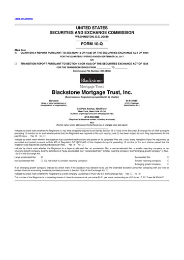 Miniature Blackstone Mortgage Trust
 10-Q Rapport trimestriel 2017 