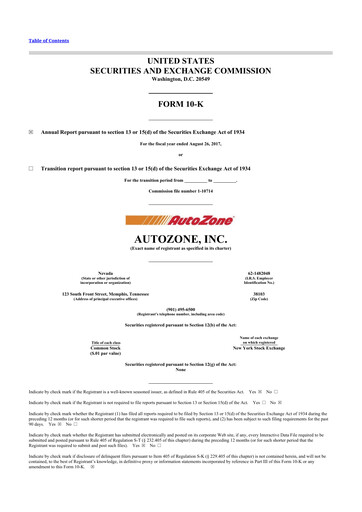 Thumbnail AutoZone 10-K Annual Report 2017