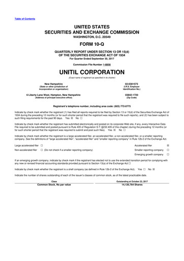 Miniature Unitil Corporation
 10-Q Rapport trimestriel 2017 