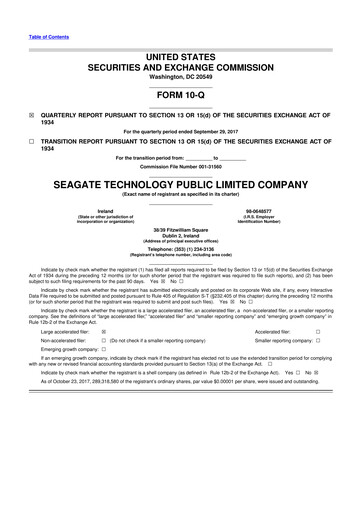 Thumbnail Seagate Technology 10-Q Quarterly Report FY2018 