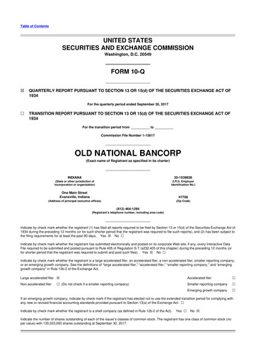 Miniature Old National Bank
 10-Q Rapport trimestriel 2017 