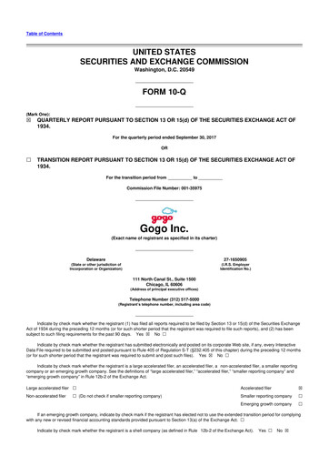 Vorschaubild Gogo Inflight Internet
 10-Q Quartalsbericht 2017 