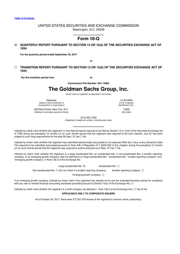 Thumbnail Goldman Sachs 10-Q Quarterly Report FY2017 