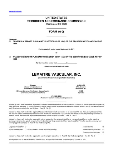 Miniature LeMaitre Vascular 10-Q Rapport trimestriel 2017 