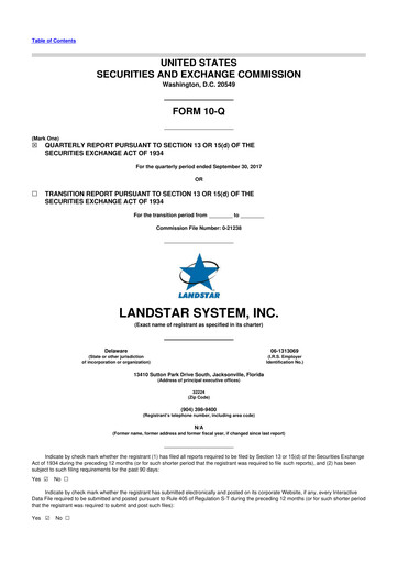 Miniature Landstar System
 10-Q Rapport trimestriel 2017 