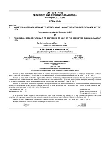 Thumbnail Berkshire Hathaway  10-Q Quarterly Report FY2017 