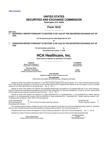Thumbnail HCA Healthcare 10-Q Quarterly Report FY2017 
