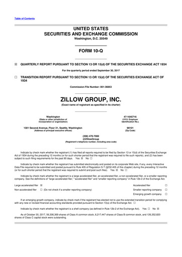 Thumbnail Zillow 10-Q Quarterly Report FY2017 