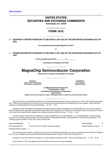 Miniature Magnachip Semiconductor 10-Q Rapport trimestriel 2017 