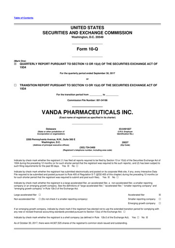 Thumbnail Vanda Pharmaceuticals 10-Q Quarterly Report FY2017 
