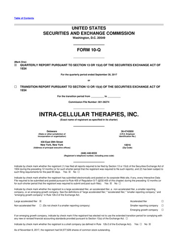 Vorschaubild Intra-Cellular Therapies 10-Q Quartalsbericht 2017 