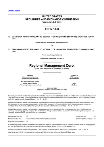 Thumbnail Regional Management Corp.
 10-Q Quarterly Report FY2017 