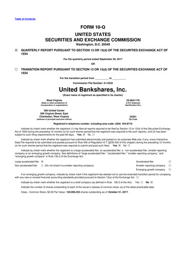 Thumbnail United Bankshares 10-Q Quarterly Report FY2017 