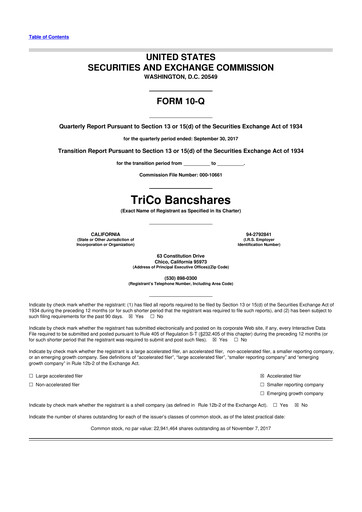 Thumbnail TriCo Bancshares 10-Q Quarterly Report FY2017 