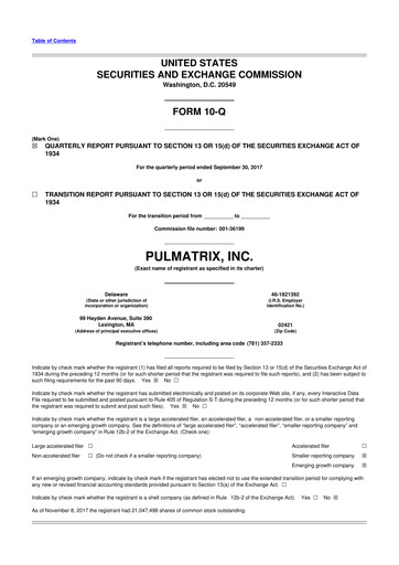 Vorschaubild Pulmatrix 10-Q Quartalsbericht 2017 