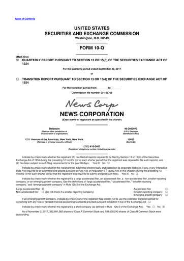 Thumbnail News Corp 10-Q Quarterly Report FY2018 
