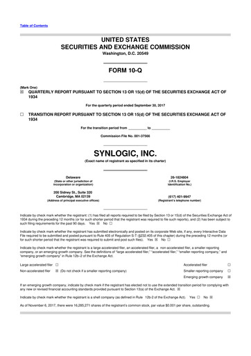 Thumbnail Synlogic 10-Q Quarterly Report FY2017 