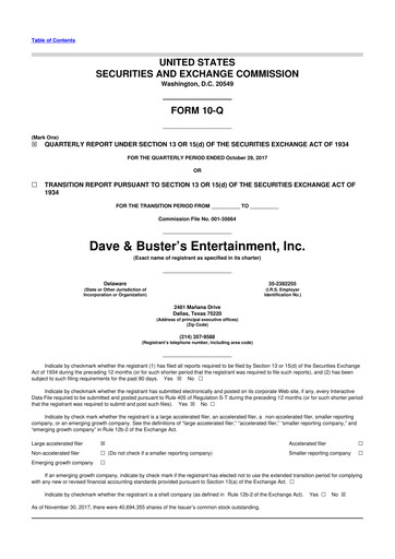 Miniature Dave & Buster's
 10-Q Rapport trimestriel 2017 