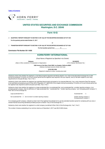 Miniature Korn Ferry
 10-Q Rapport trimestriel  