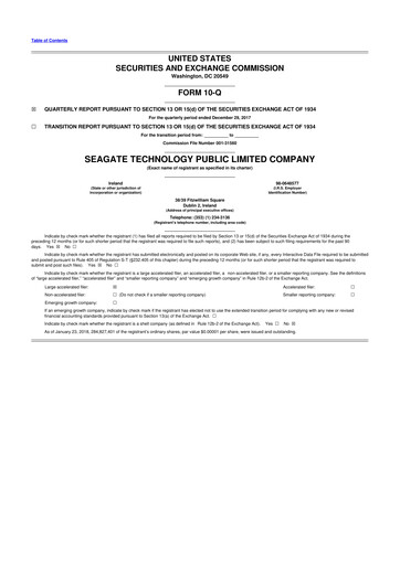 Thumbnail Seagate Technology 10-Q Quarterly Report FY2018 