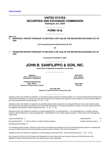 Thumbnail John B. Sanfilippo & Son 10-Q Quarterly Report FY2018 