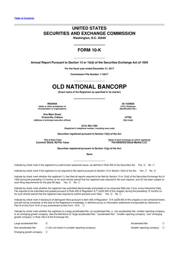 Miniature Old National Bank
 10-K Rapport annuel 2017