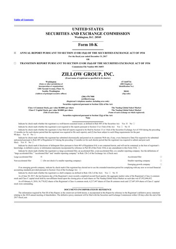 Thumbnail Zillow 10-K Annual Report 2017