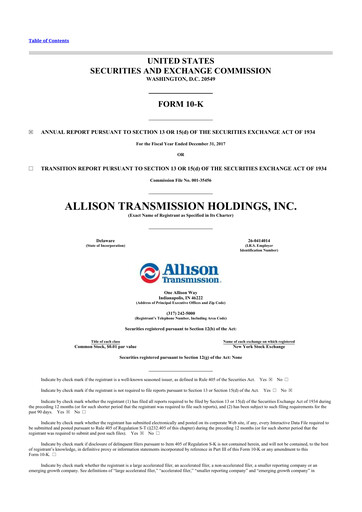 Thumbnail Allison Transmission
 10-K Annual Report 2017