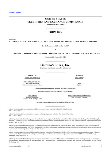 Thumbnail Domino's Pizza 10-K Annual Report 2017