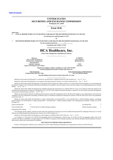 Thumbnail HCA Healthcare 10-K Annual Report 2017