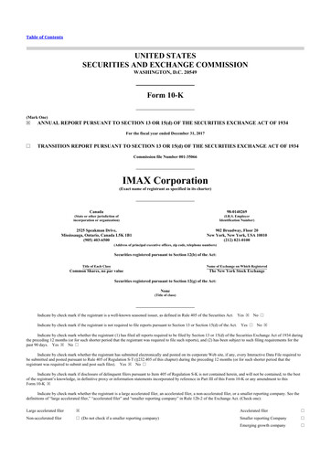 Thumbnail Imax Corp 10-K Annual Report 2017