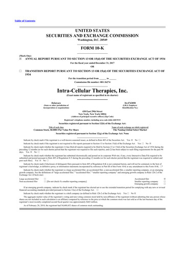 Vorschaubild Intra-Cellular Therapies 10-K Jahresbericht 2017