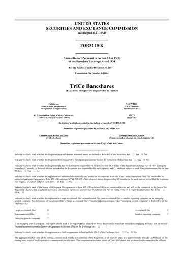 Thumbnail TriCo Bancshares 10-K Annual Report 2017