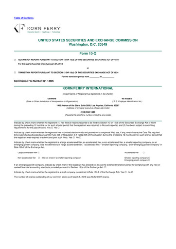 Miniature Korn Ferry
 10-Q Rapport trimestriel  