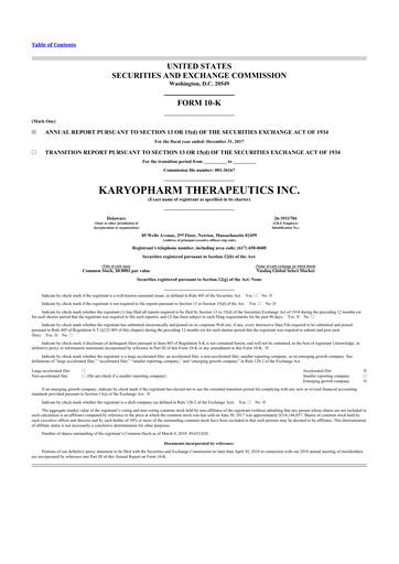 Thumbnail Karyopharm Therapeutics
 10-K Annual Report 2017