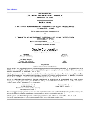 Thumbnail Oracle 10-Q Quarterly Report FY2018 