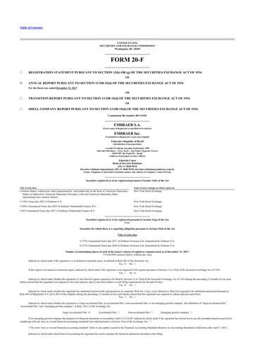 Thumbnail Embraer 20-F Annual Report 2017