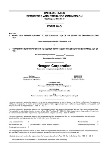 Thumbnail Neogen 10-Q Quarterly Report FY2018 