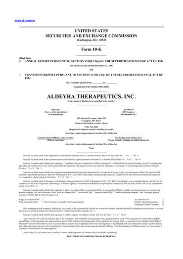 Miniature Aldeyra Therapeutics
 10-K Rapport annuel 2017