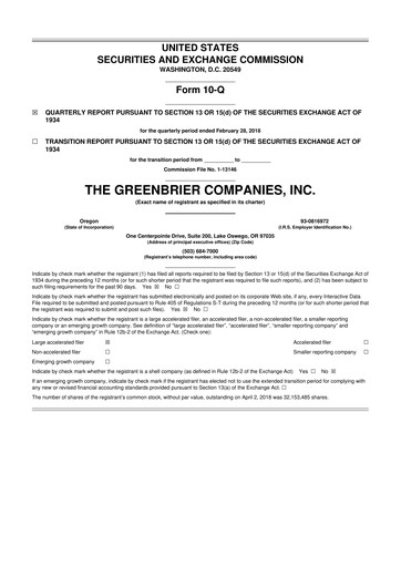 Thumbnail The Greenbrier Companies
 10-Q Quarterly Report FY2018 