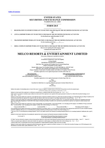 Thumbnail Melco Resorts & Entertainment 20-F Annual Report 2017