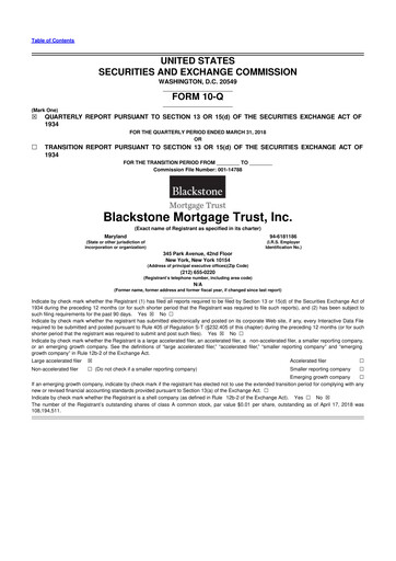 Miniature Blackstone Mortgage Trust
 10-Q Rapport trimestriel 2018 