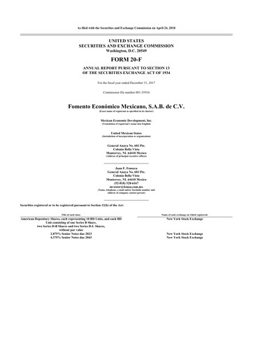 Thumbnail Fomento Económico Mexicano (FEMSA) 20-F Annual Report 2017