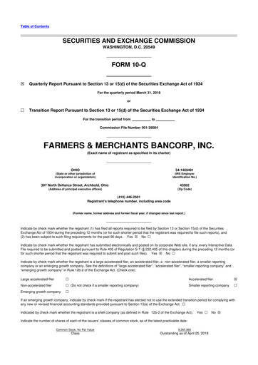 Thumbnail Farmers & Merchants Bancorp 10-Q Quarterly Report FY2018 