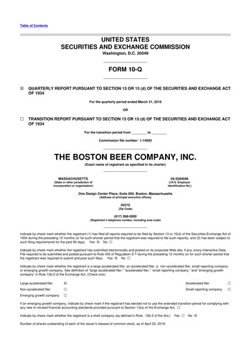 Vorschaubild Boston Beer Company 10-Q Quartalsbericht 2018 