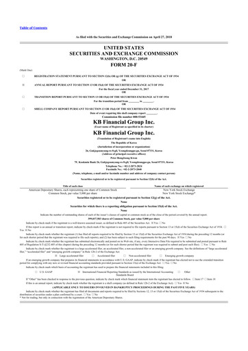 Thumbnail KB Financial Group 20-F Annual Report 2017