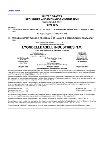 Thumbnail LyondellBasell 10-Q Quarterly Report FY2018 